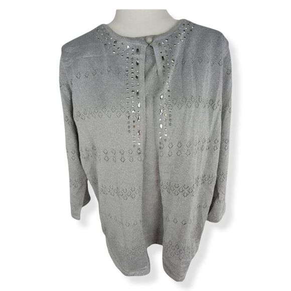 Alfred Dunner Silver Layered Sweater  Medium NWT - Picture 1 of 8